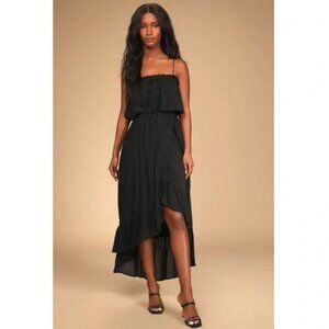 Lulus Sincerely Yours Black Ruffled Midi Dress S